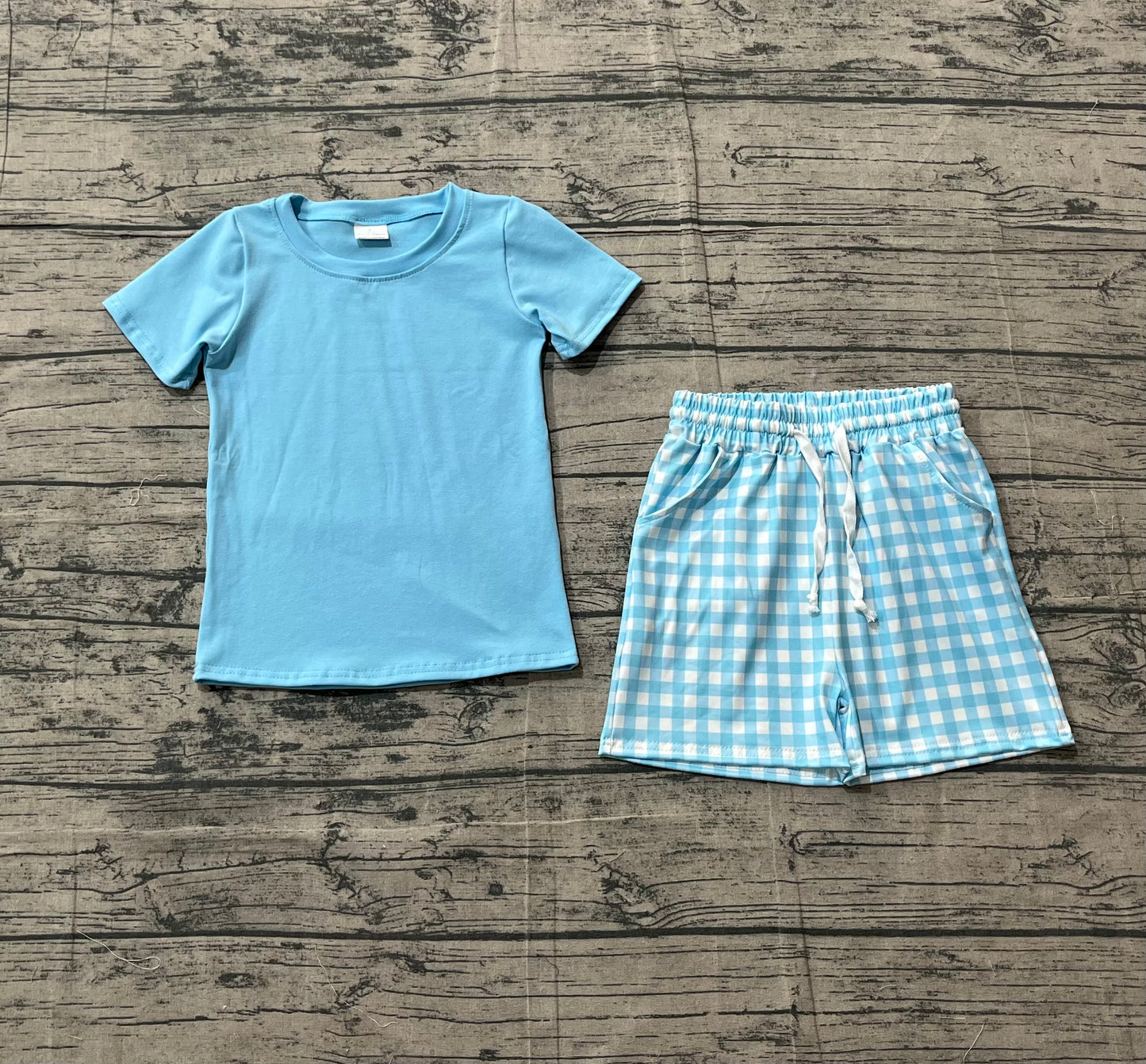 Baby Boys Blue Short Sleeve Top Checked Pockets Shorts Clothes Sets