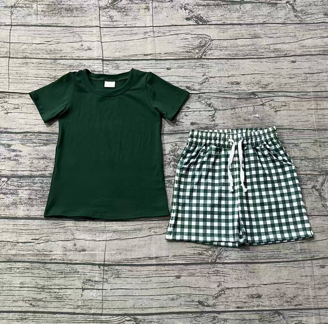 Baby Boys Dark Green Shirts Top Checked Pockets Shorts Clothes Sets