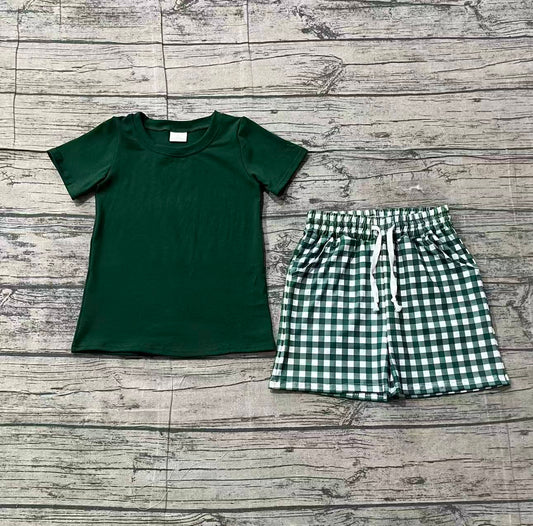 Baby Boys Dark Green Shirts Top Checked Pockets Shorts Clothes Sets