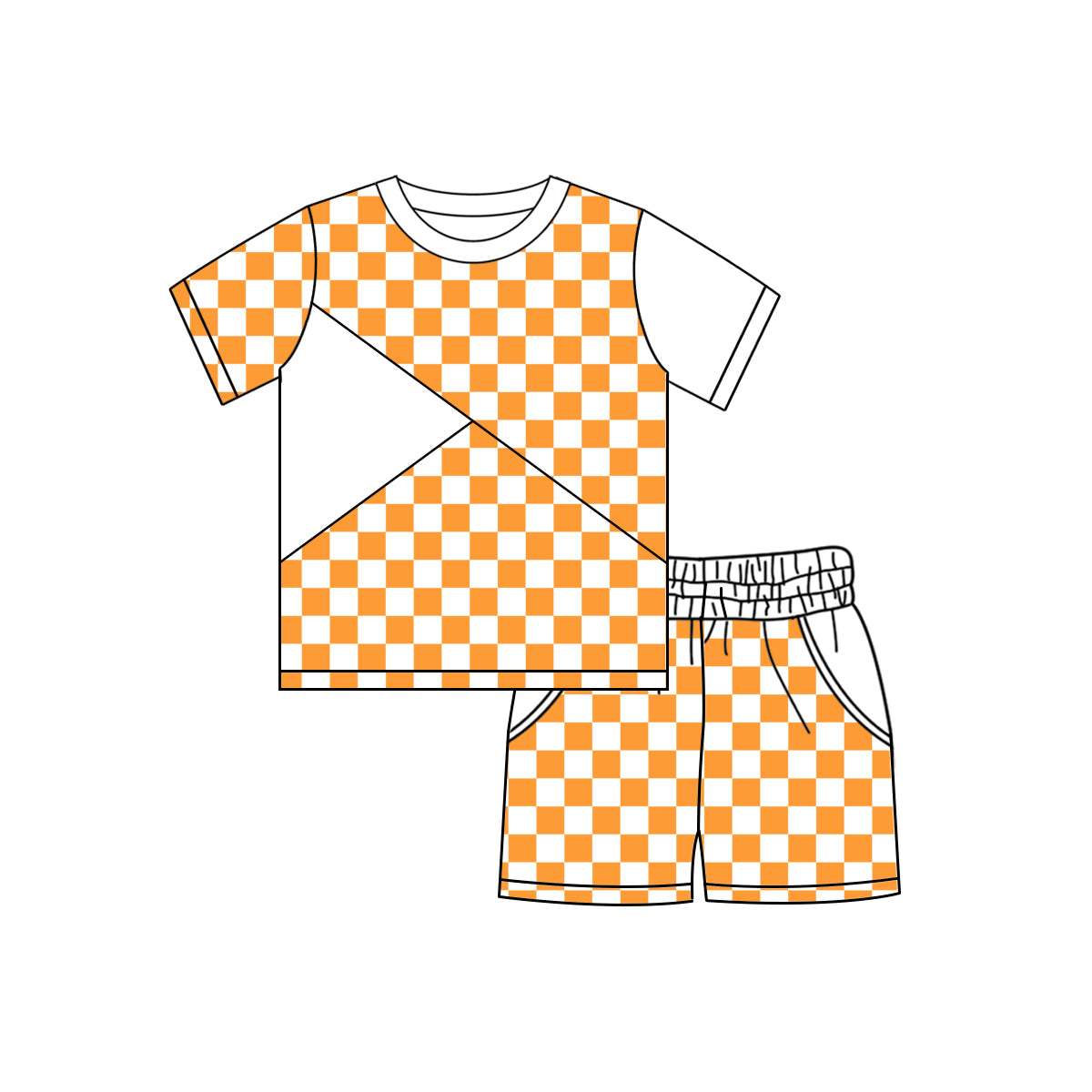 Baby Boys Orange Checked Top Pockets Shorts Clothes Sets Preorder