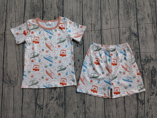 Baby Boys Colorful Starfishes Boats Beach Top Shorts Pajamas Clothes Sets