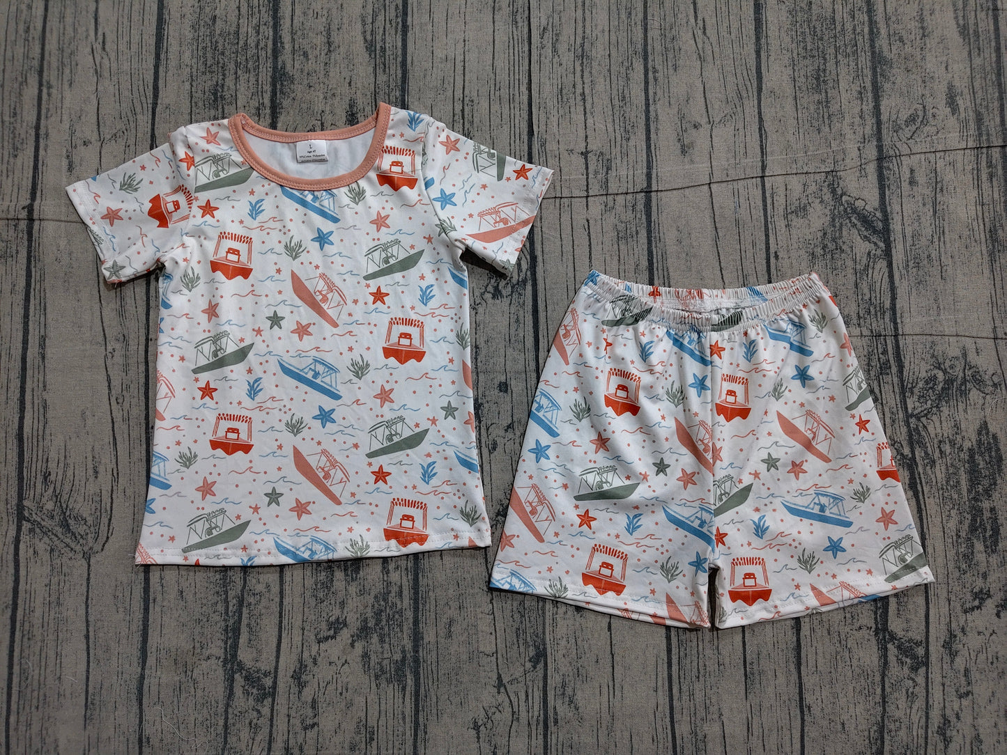 Baby Boys Colorful Starfishes Boats Beach Top Shorts Pajamas Clothes Sets