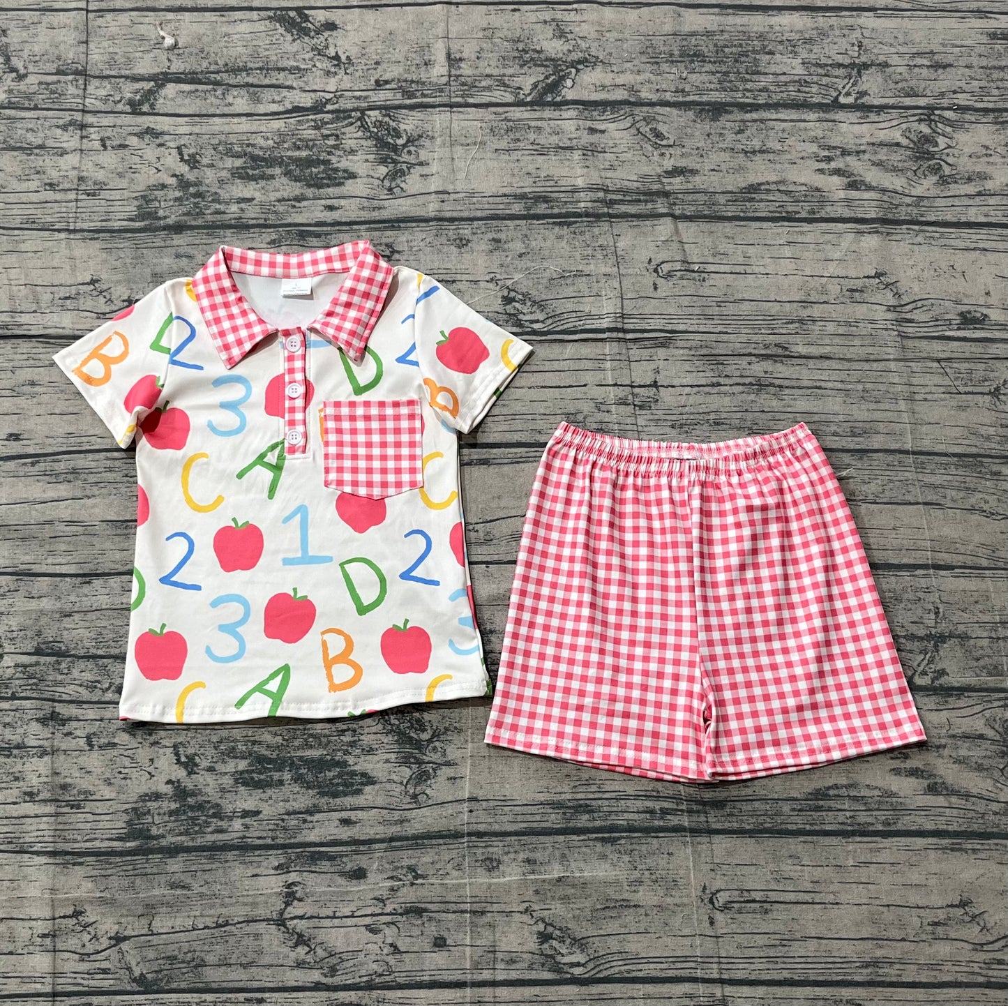 Baby Boys Apples ABC Pocket Button Top Checked Shorts Back to School Sets