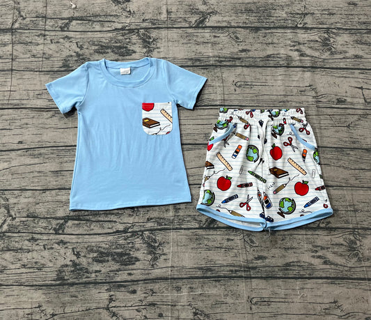 Baby Boys Apples Pencils Top Pockets Shorts Back to School Clothes Sets