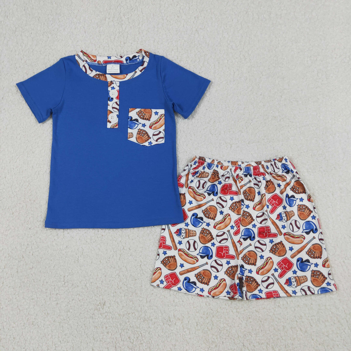 Sibling Baby Boys Short Sleeve Baseball Button Pocket Short Clothes Set Rompers