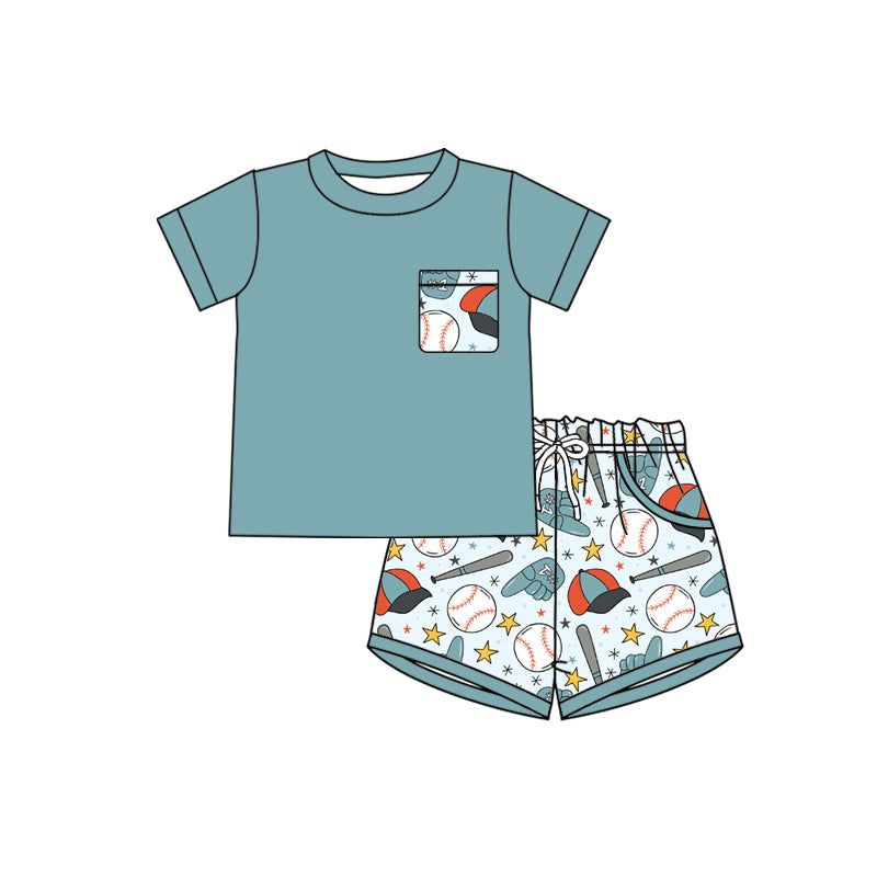 Baby Boys Shirts Top Baseballs Stars Pockets Short Team Clothes Sets Preorder