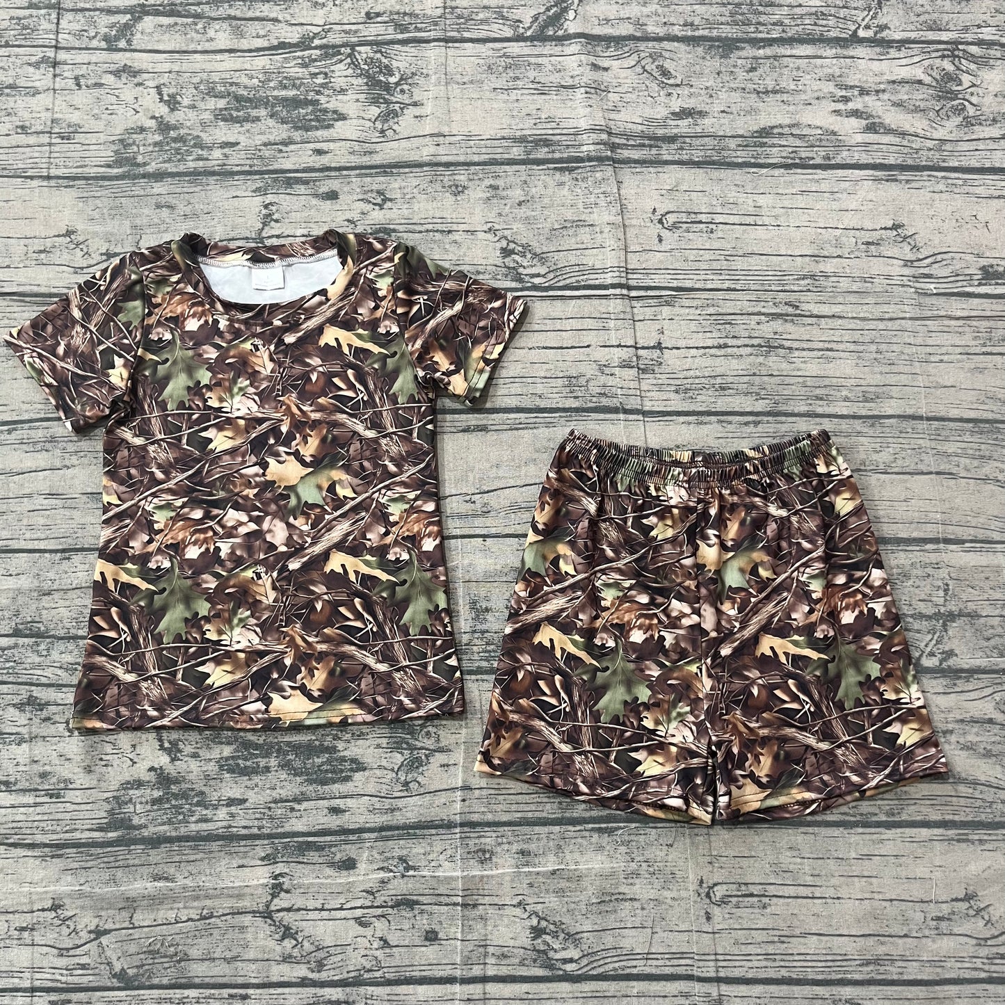 Baby Boys Southern Leaves Camo Top Shorts Hunting Pajamas Clothes Sets