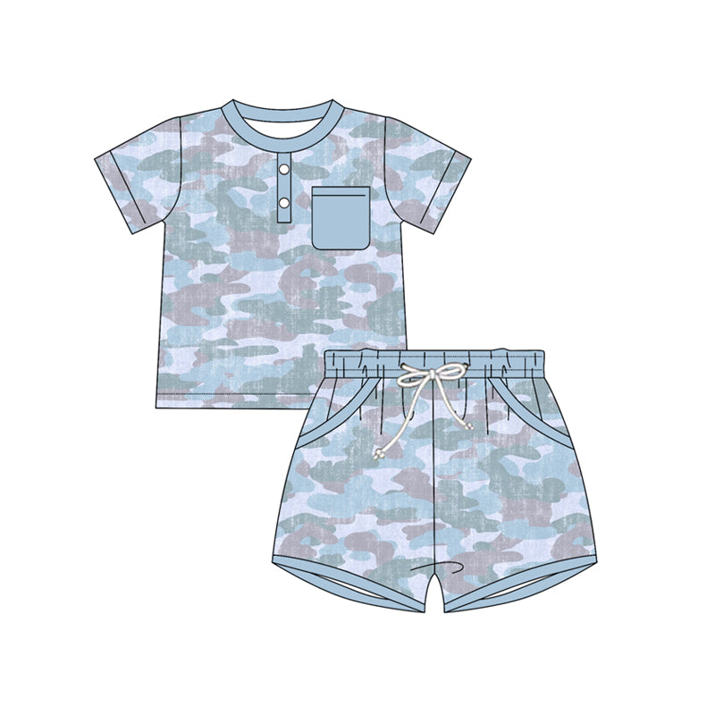 Baby Boys Southern Camo Button Top Pockets Short Clothes Sets Preorder
