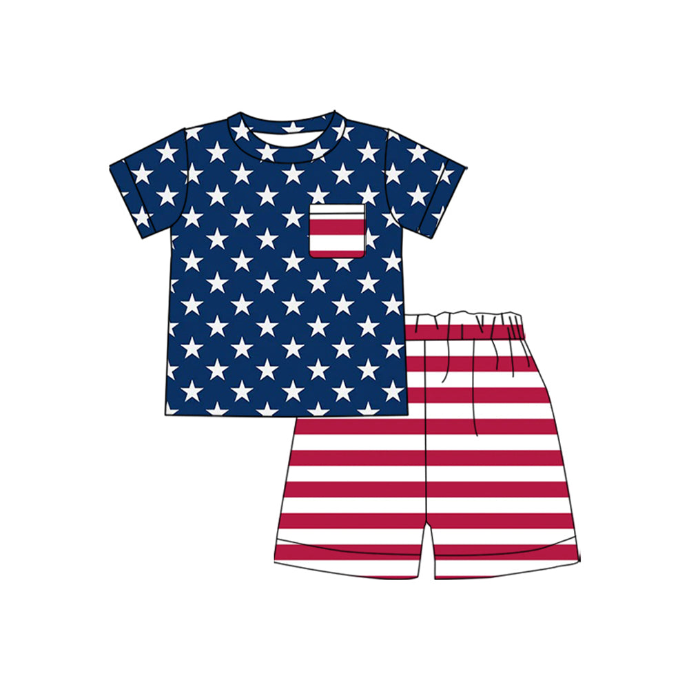 Baby Boys Stars Pocket Top Stripe Short 4th of July Clothes Sets Preorder