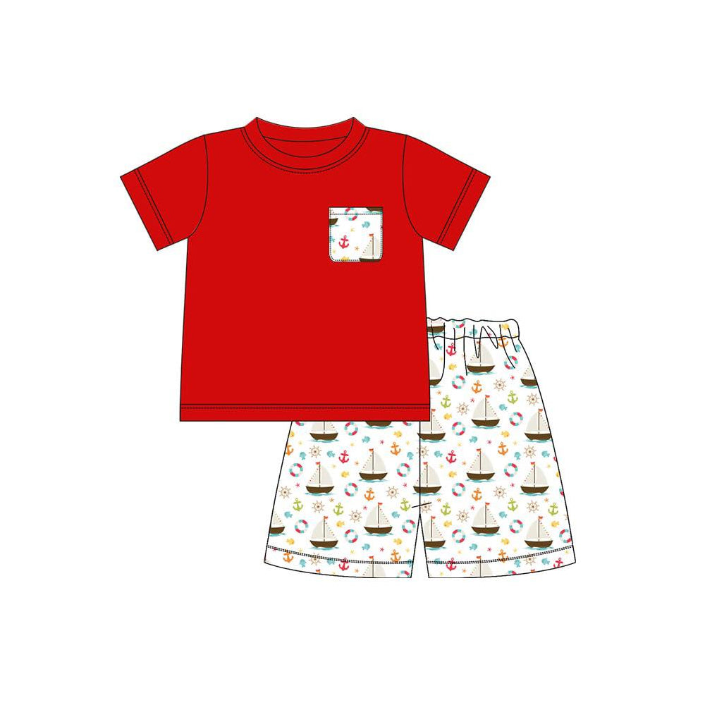 Baby Boys Short Sleeve Pocket Top Boats Fishing Short Clothes Sets Preorder