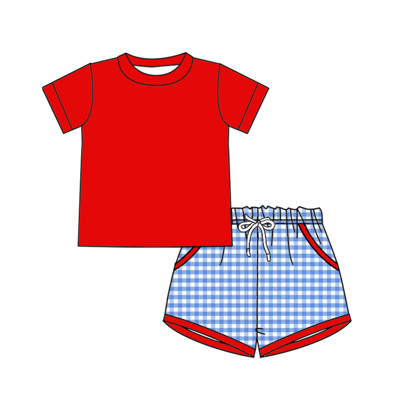 Baby Boys Red Short Sleeve Shirt Top Checked Pockets Short Clothes Sets Preorder