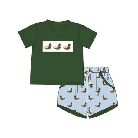 Baby Boys Green Ducks Shirts Top Pockets Short Hunting Clothes Sets Preorder
