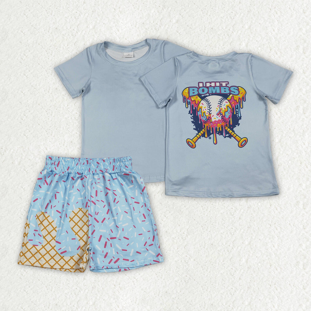 Baby Boys Bombs Baseballs Top Sprinkles Drip Pockets Shorts Team Clothes Sets