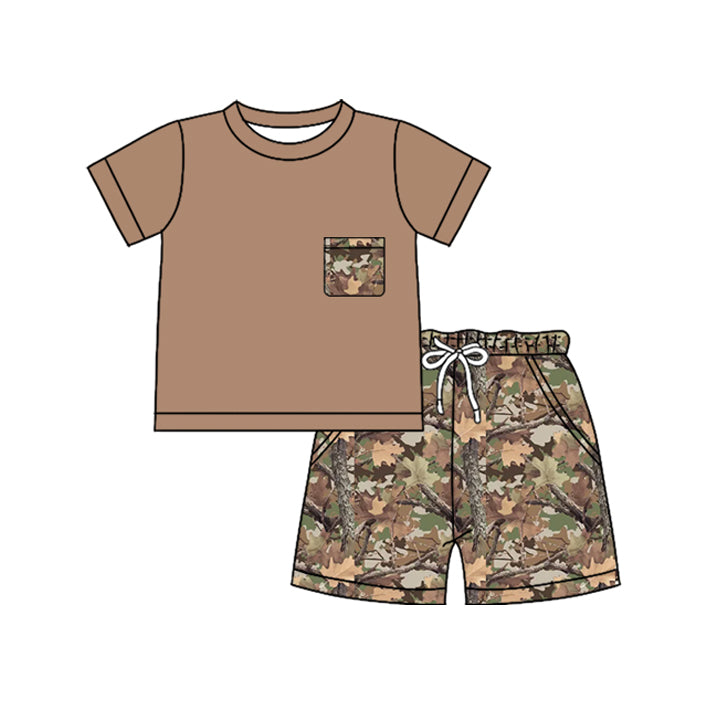 Baby Boys Khaki Leaves Camo Top Pockets Short Clothes Sets Preorder