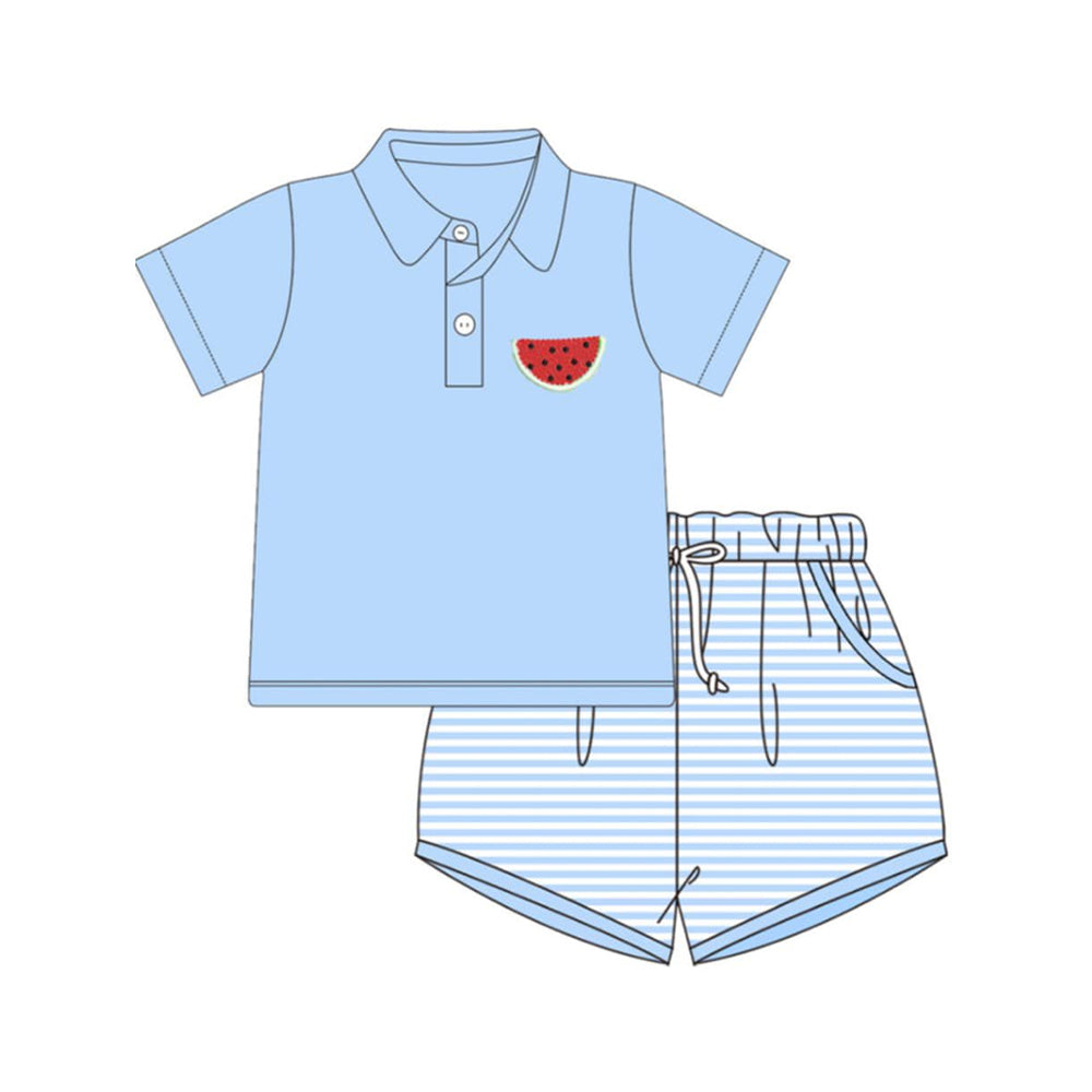 Baby Boys Blue Button Watermelon Top Stripe Pockets Short Clothes Sets Preorder