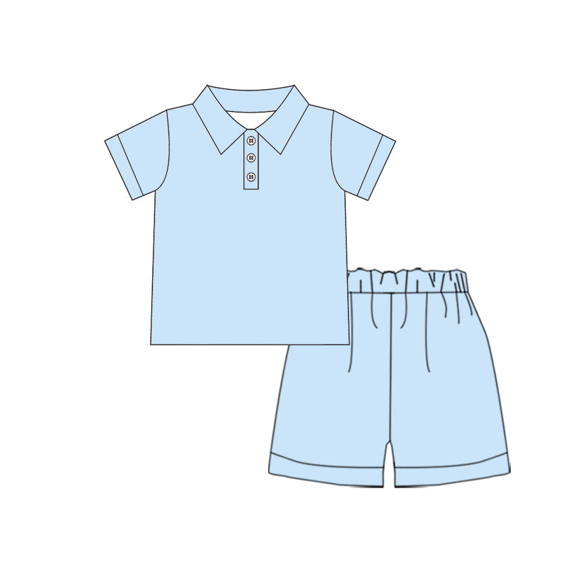 Baby Boys Blue Button Polo Shirts Top Short Clothes Sets Preorder