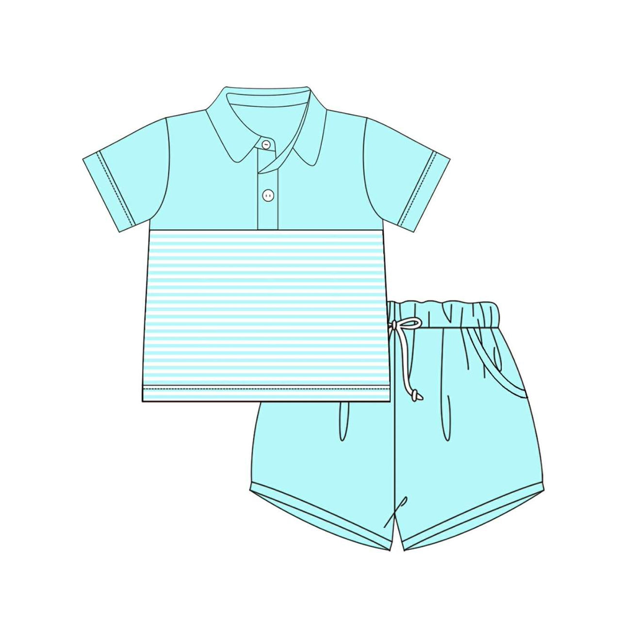 Baby Boys Aqua Stripe Button Polo Shirts Top Pockets Short Clothes Sets Preorder