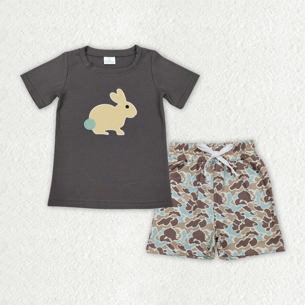 Embroidery Rabbit Baby Boys Shirts Top Camo Pockets Shorts Easter Clothes Sets