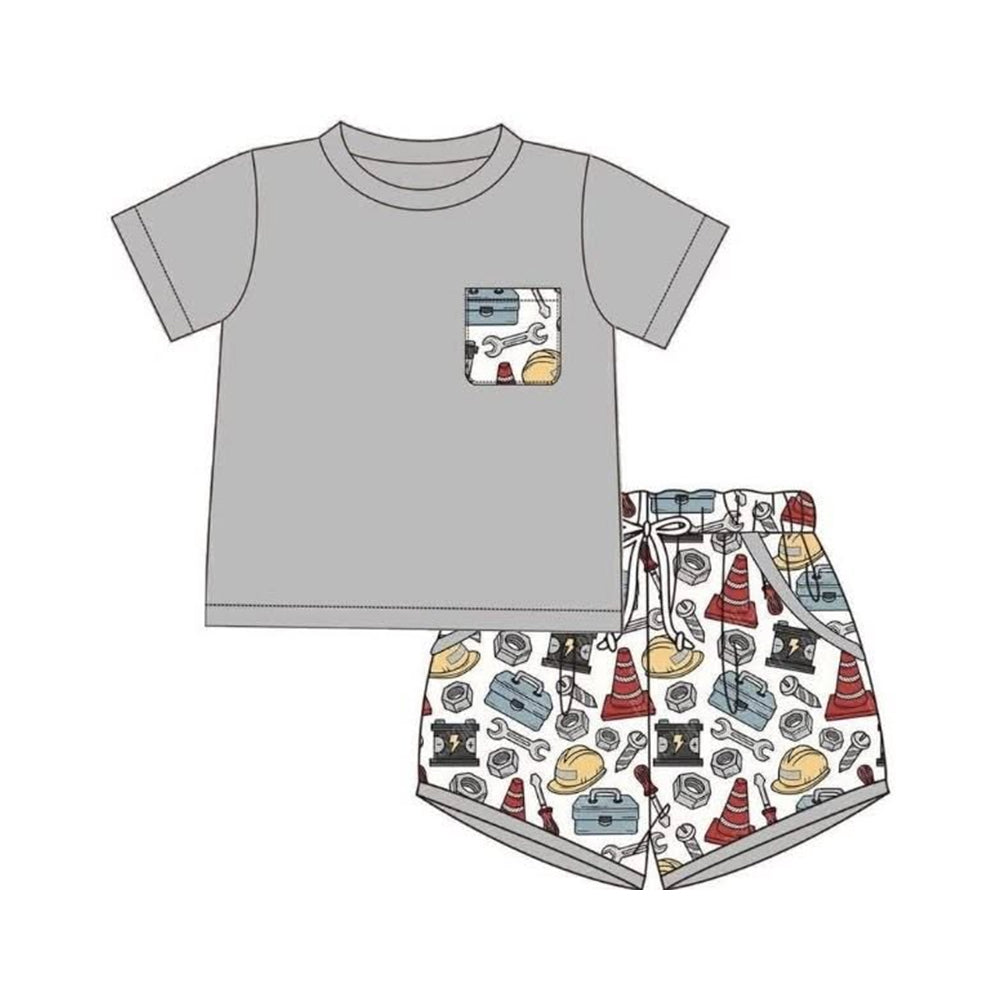 Baby Boys Short Sleeve Shirt Top Tools Pockets Short Clothes Set Preorder