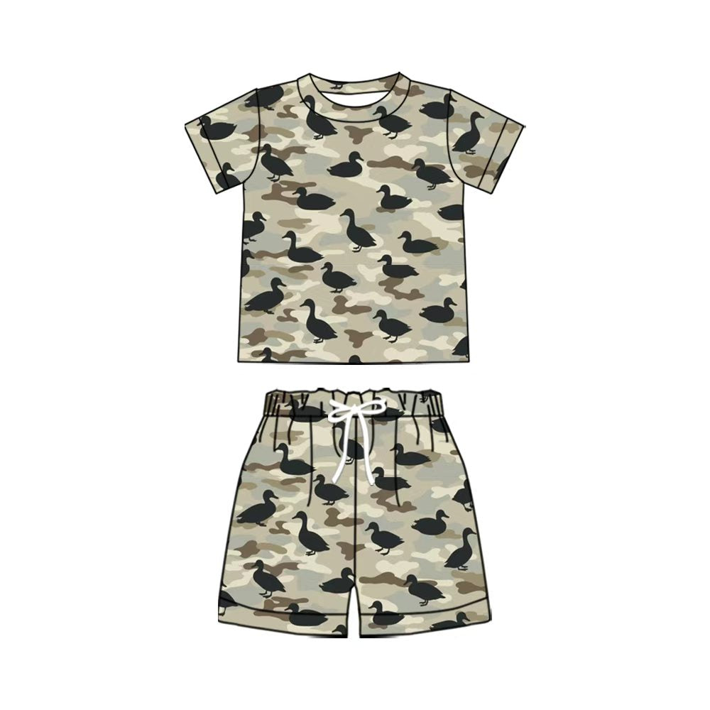 Baby Boys Ducks Camo Shirt Top Short Hunting Pajamas Clothes Set Preorder