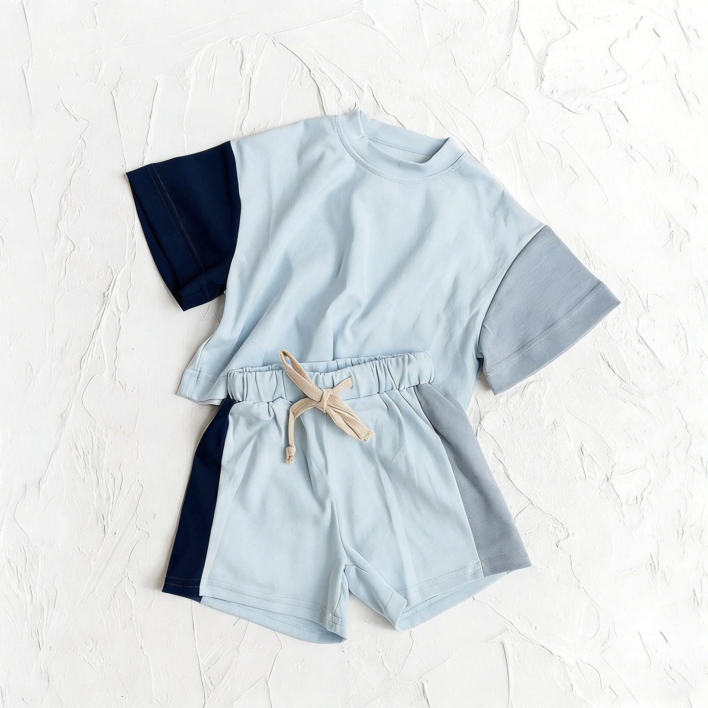 Baby Boys Blue Patchwork Short Sleeve Shirt Top Short Clothes Set Preorder