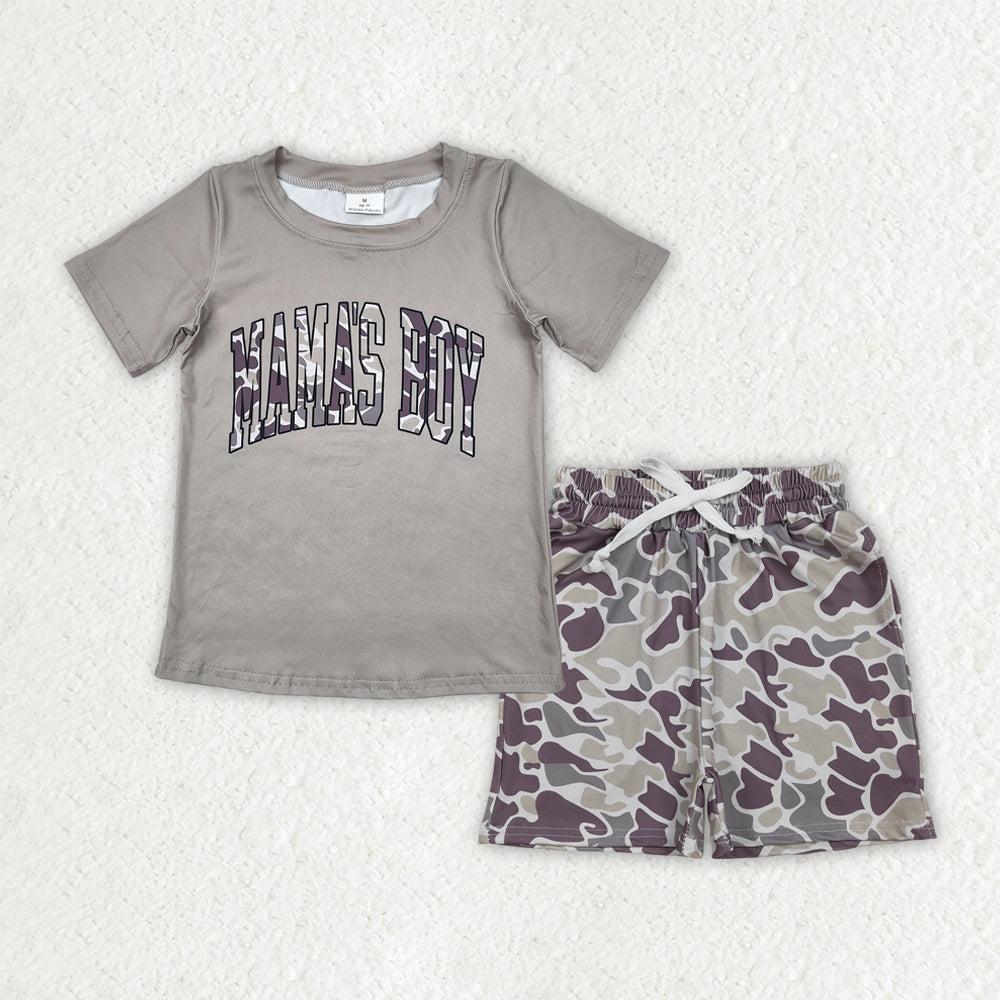 Baby Boys Light Green Mama's Boy Tops Camouflage Shorts Clothes Sets