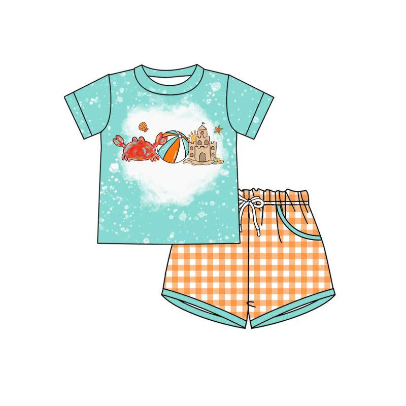 Baby Boys Crabs Beach Top Checked Pockets Short Clothes Set Preorder