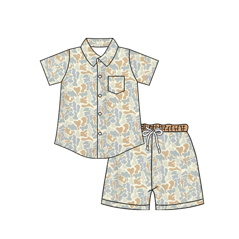 Baby Boys Southern Camo Button Pocket Top Short Clothes Set Preorder