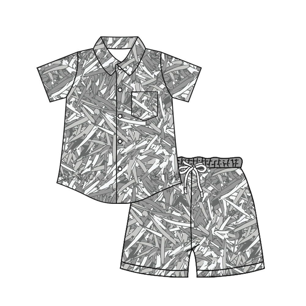 Baby Boys Southern Leaves Camo Sharks Button Pocket Top Short Clothes Set Preorder