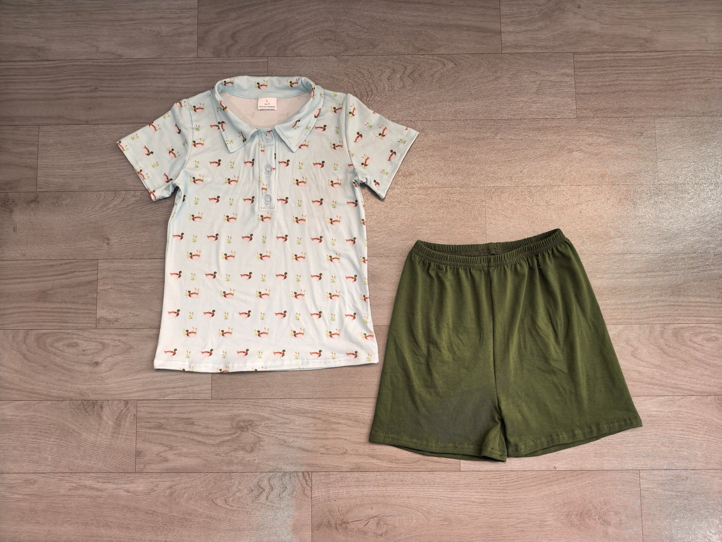 Baby Boys Short Sleeve Ducks Plaid Button Polo Top Short Hunting Clothes Set Preorder