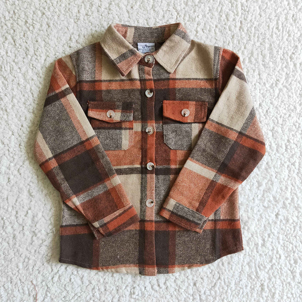 USA Shop Baby kids orange plaid pocket shirts