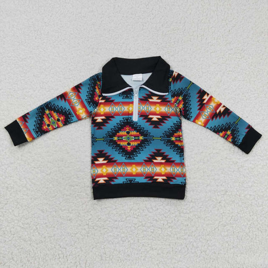 Sibling Baby Boys Western Aztec Long Sleeves Zipper Pullover Tops