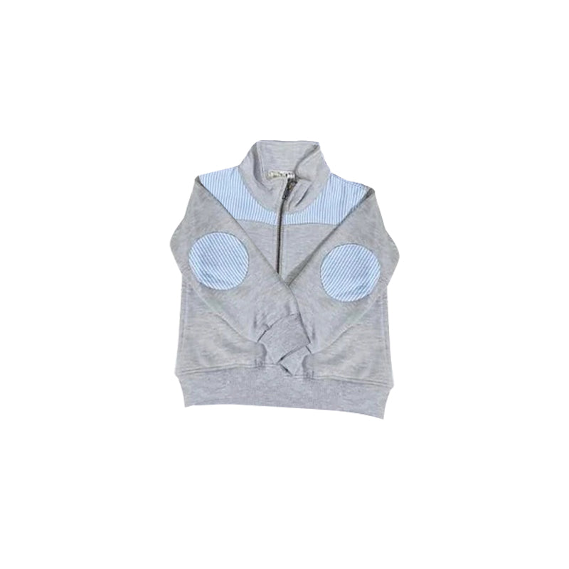 Baby Boys Blue Stripes Long Sleeve Elbow Pullover Tee Shirt Top preorder