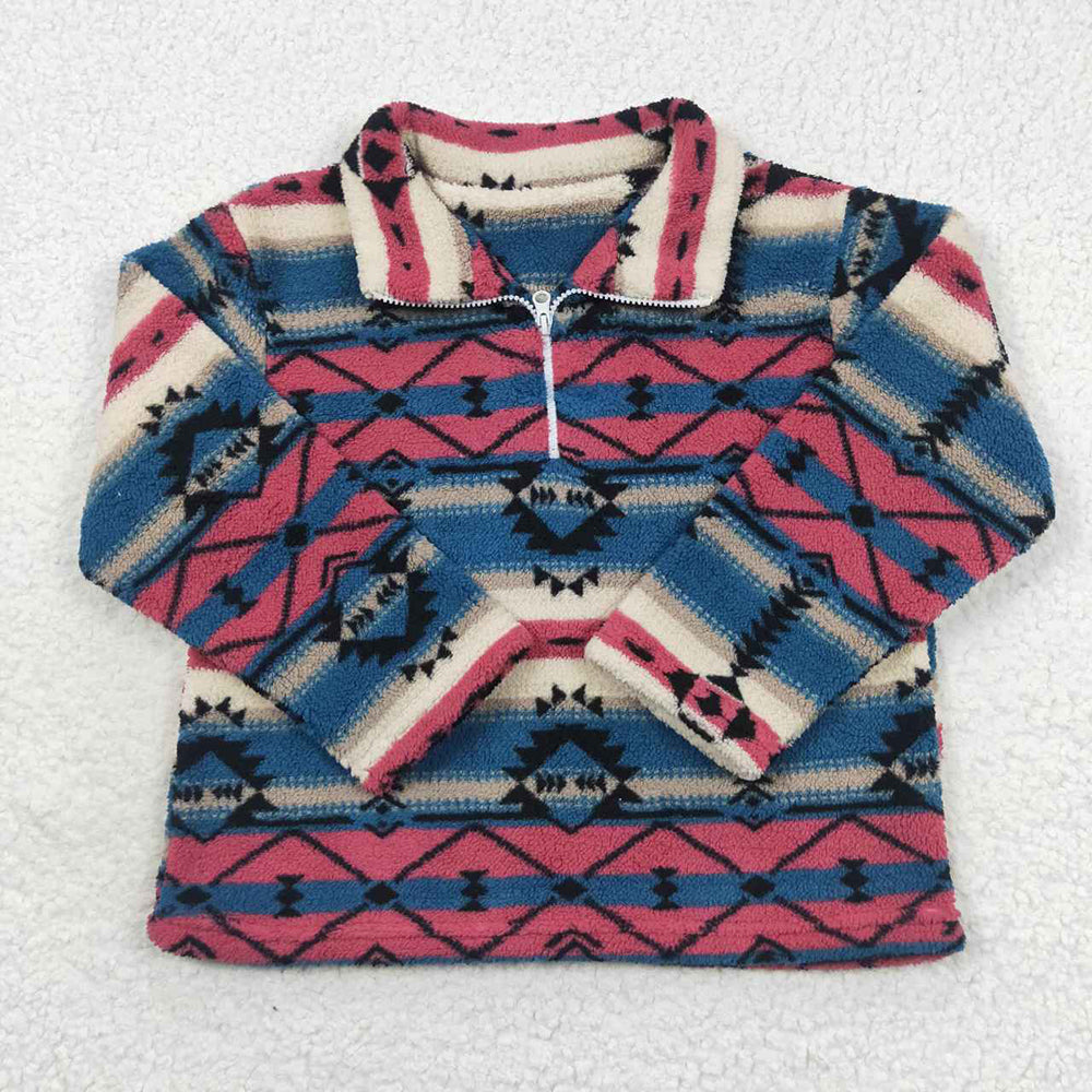 Kids Sibling Thick Western Sherpa Zip Pullovers Tops