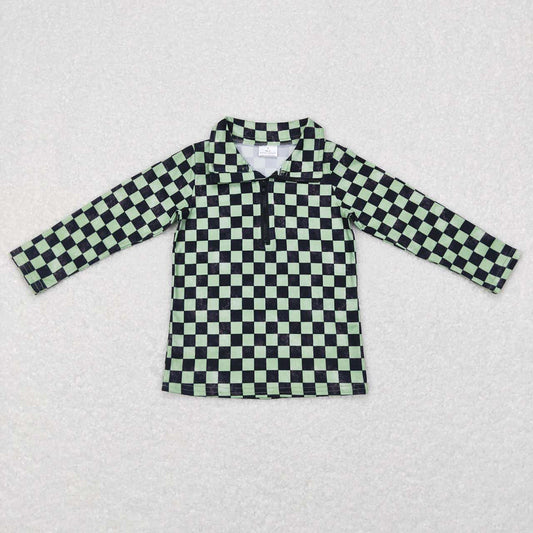 Sibling Baby Girls Boutique Flowers Checked Long Sleeves Half Zipper Pullovers Tops