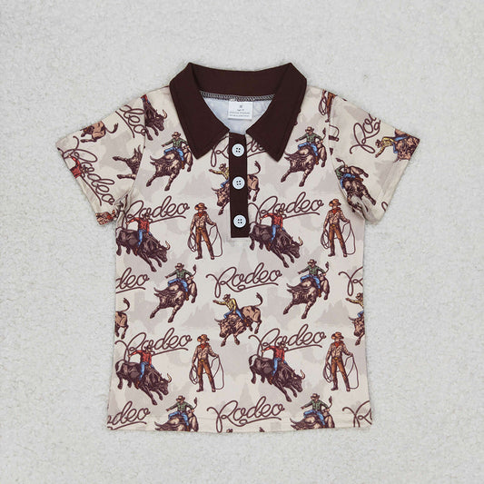 Sibling Baby Boys Short Sleeve Buttons Horse Rodeos Cows Western Polo Shirts Top