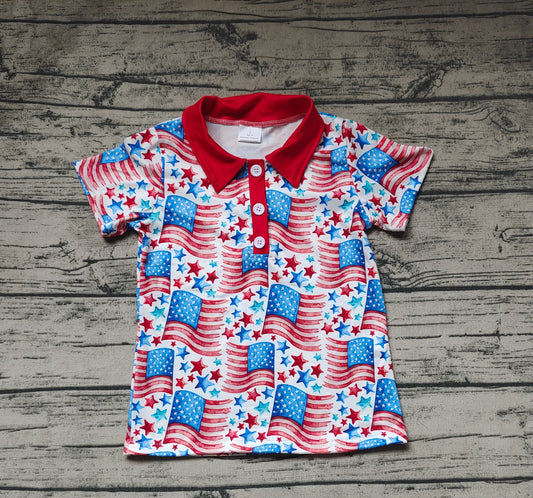 Baby Boys 4th Of July Flags Stars Buttons Short Sleeve Tee Shirts