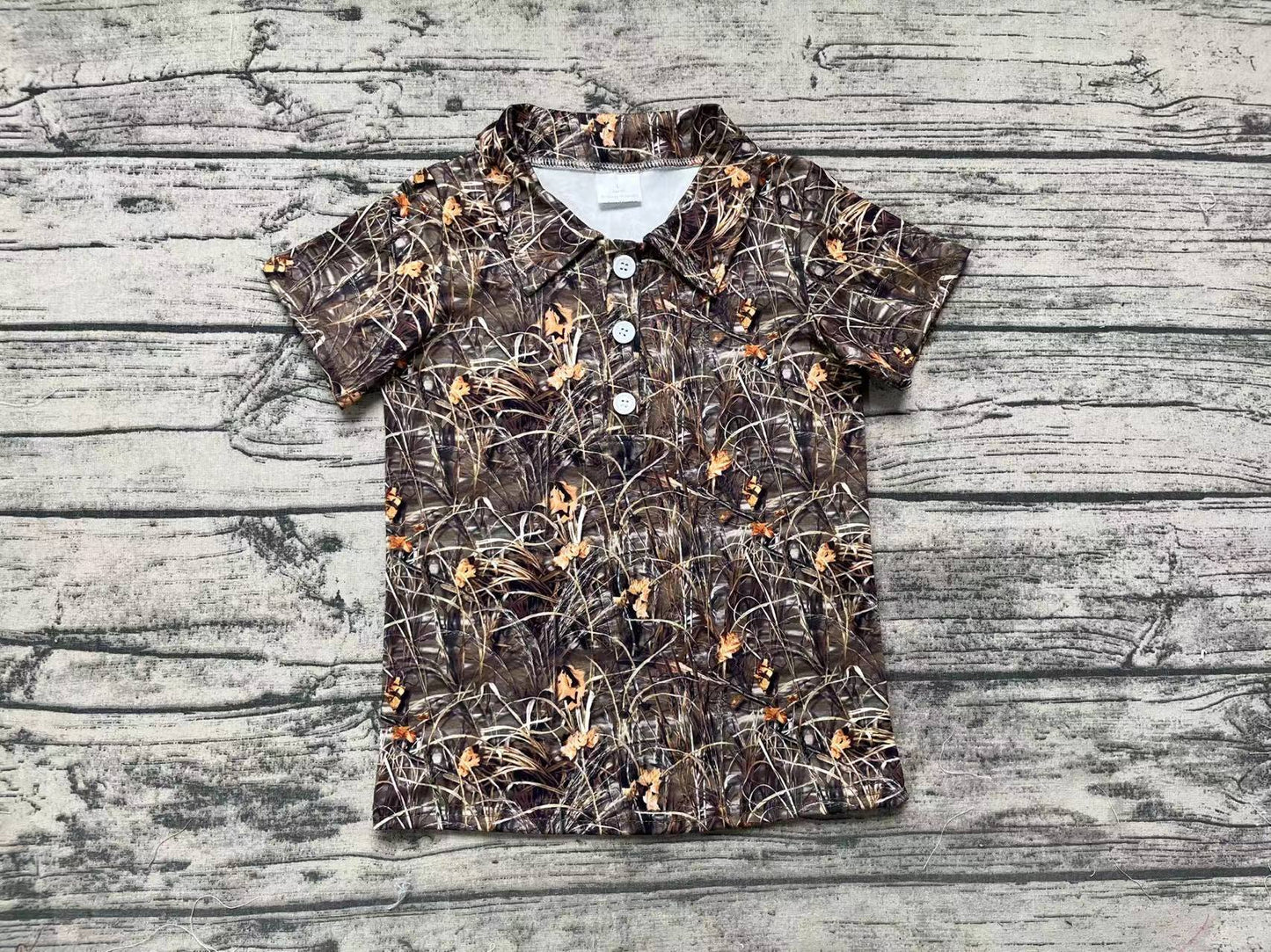 Baby Boys Green Camo Grasses Short Sleeve Buttons Tee Shirts Tops