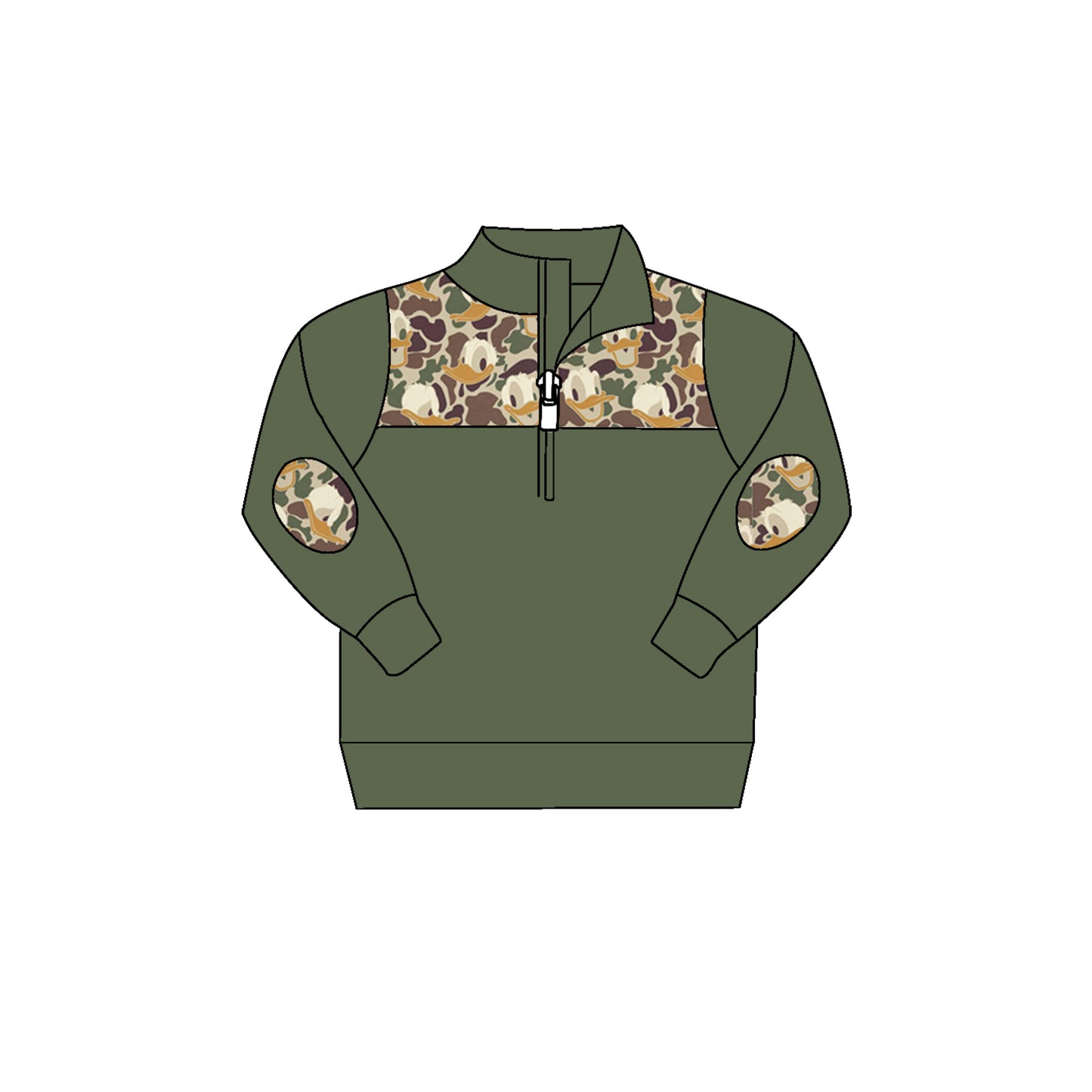 Baby Boys Green Camo Ducks Zip Long Sleeve Pullovers Tops Preorder