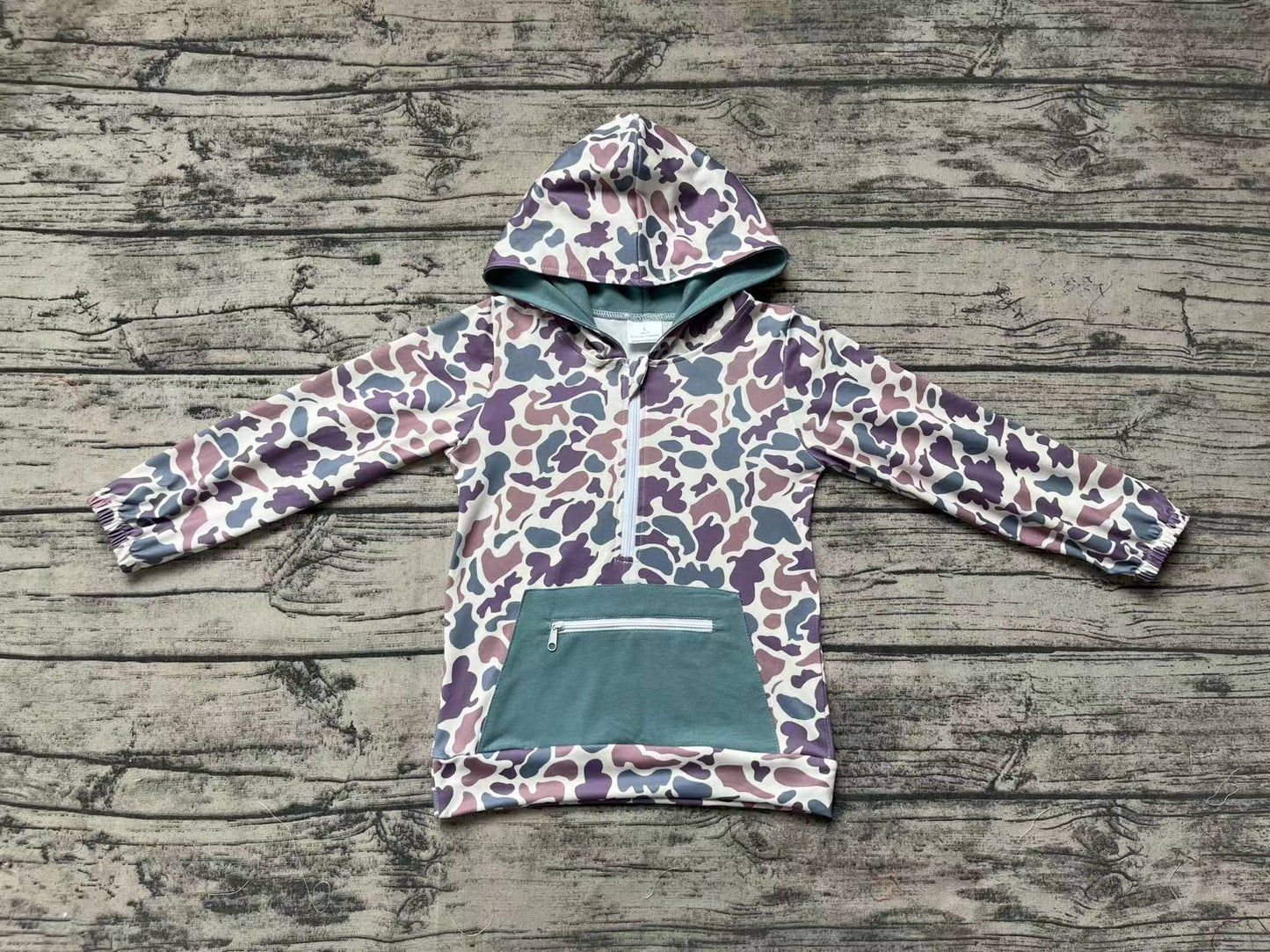 Baby Boys Green Camo Hooded Zip Fall Pullovers Tops