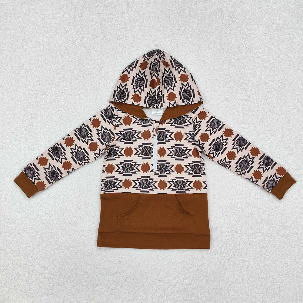 Sibling Baby Boys Western Aztec Pocket Zipper Hoodies Top