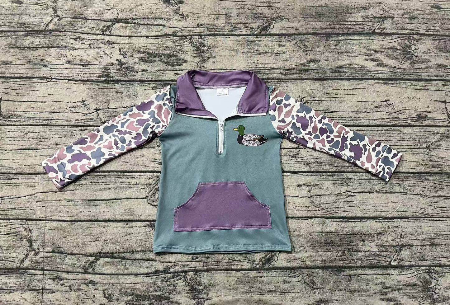 Baby Boys Light Green Camo Zip Duck Hunting Pullovers Tops