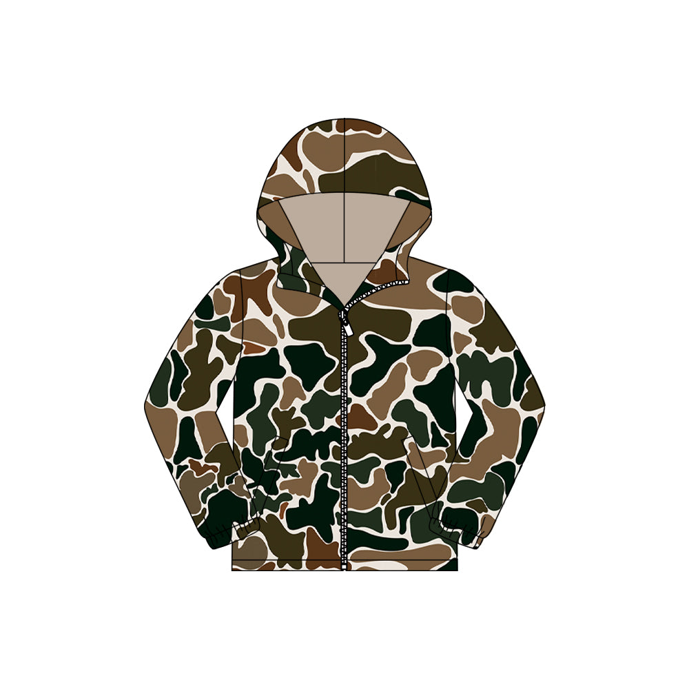 Baby Boys Dark Brown Camo Zip Pocket Hooded Tops Preorder
