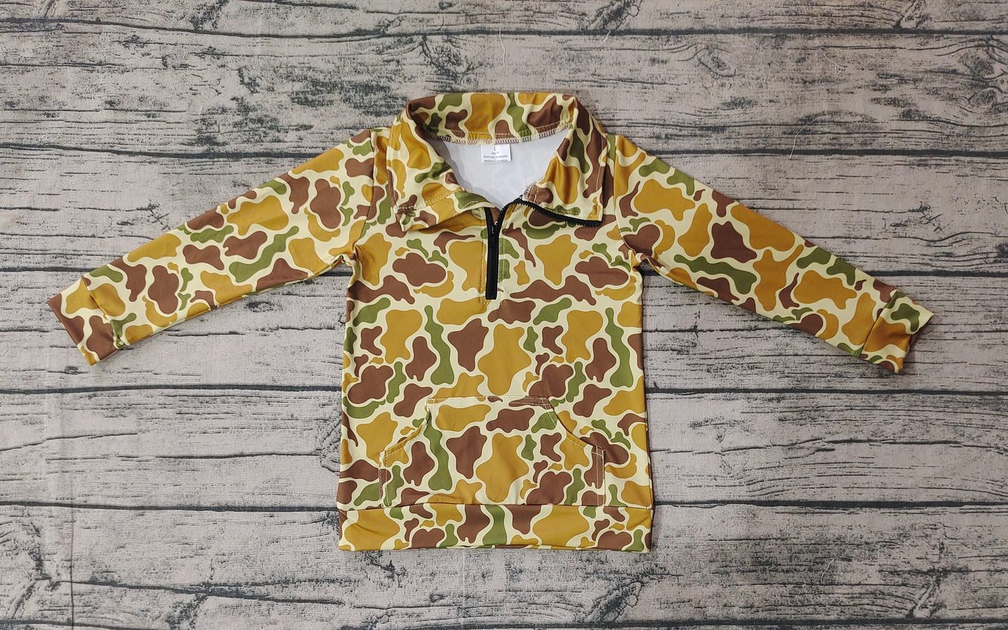 Baby Boys Dark Khaki Camo Zip Pocket Pullovers Tops