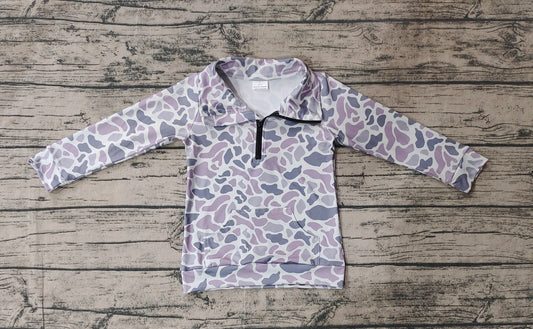 Baby Boys Grey Camo Zip Pocket Pullovers Tops