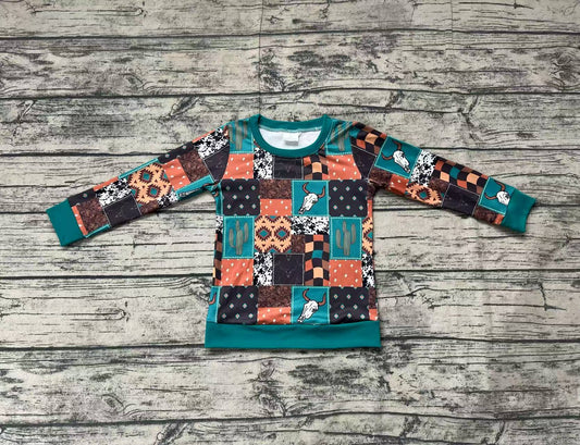 Baby Boys Western Cactus Cow Green Long Sleeve Tee Shirts Tops