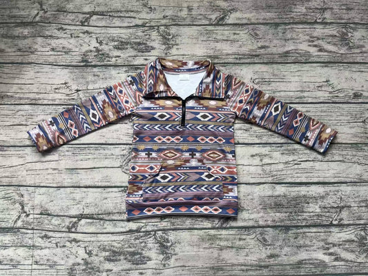 Baby Boys Western Brown Aztec Zip Pullovers Tee Shirts Tops