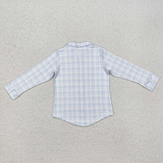 Baby Boys Blue Checkered Buttons Long Sleeve Tee Shirts Tops