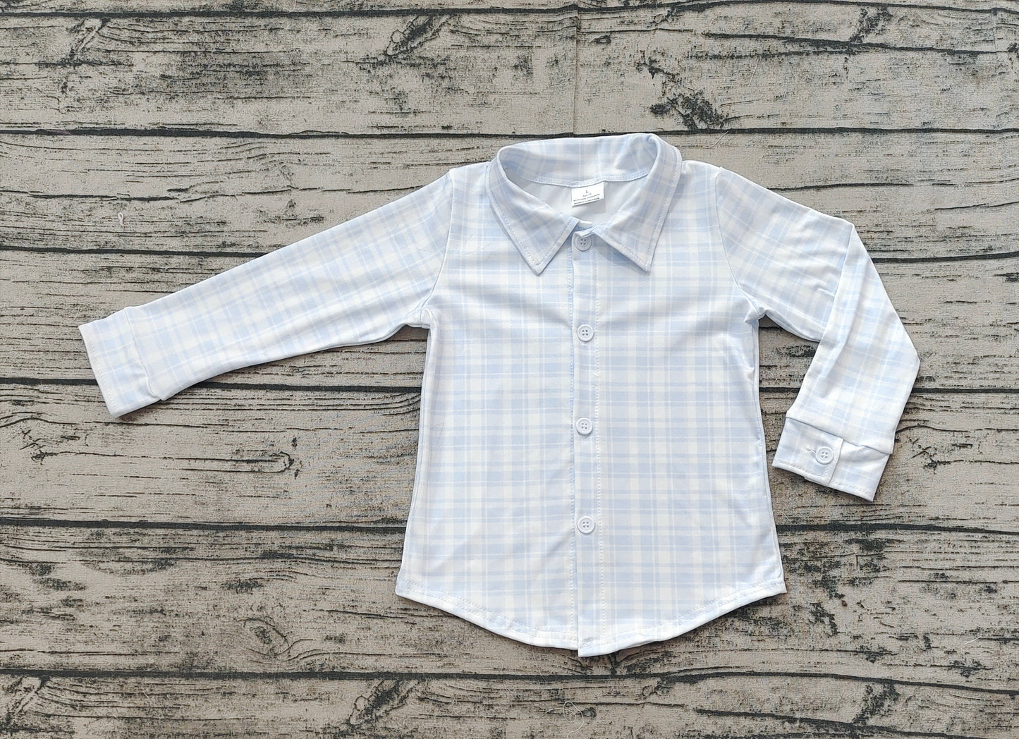 Baby Boys Blue Checkered Buttons Long Sleeve Tee Shirts Tops
