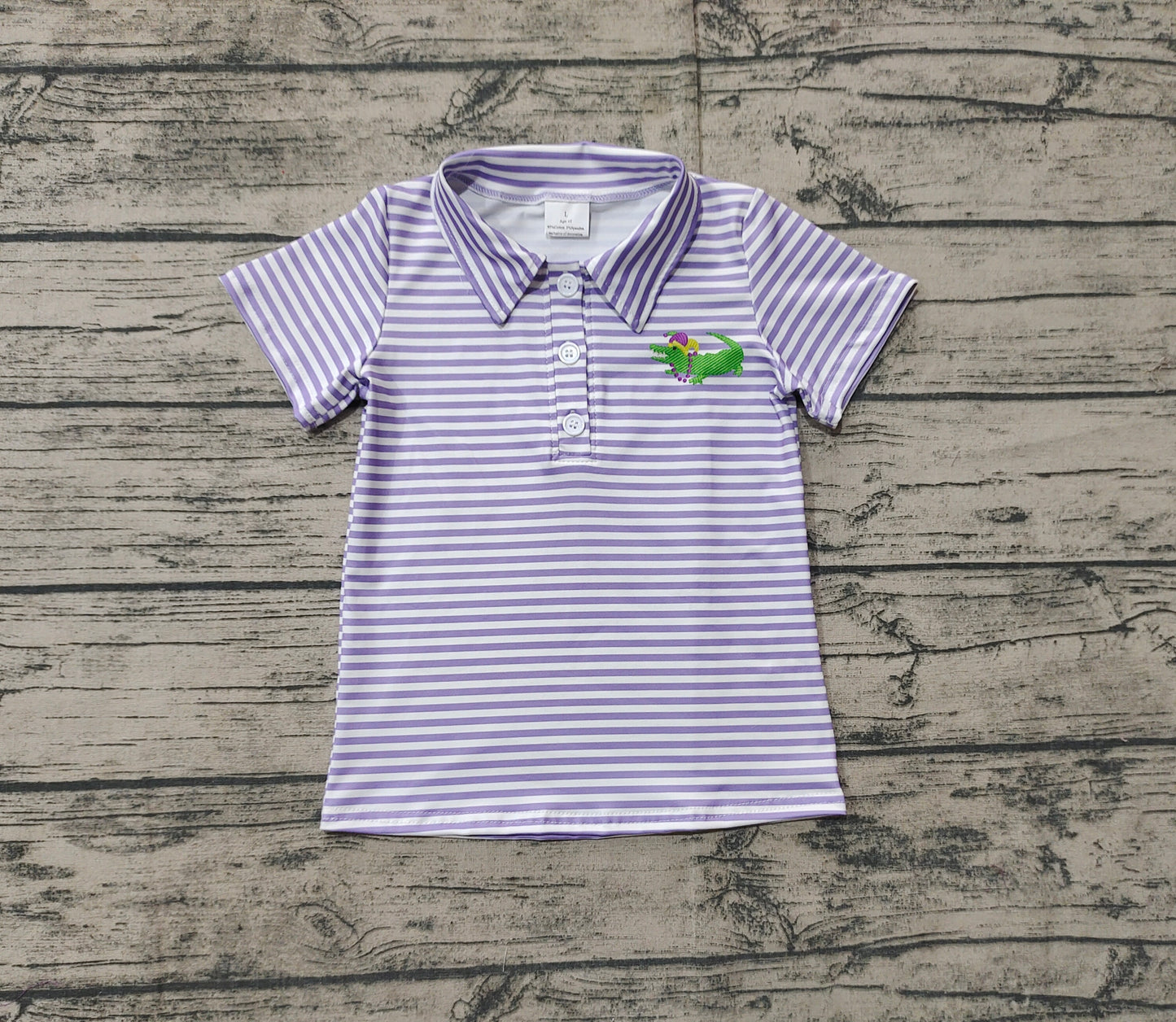 Baby Boys Mardi Gras Stripes Crocodile Short Sleeve Tee Pullovers Tops
